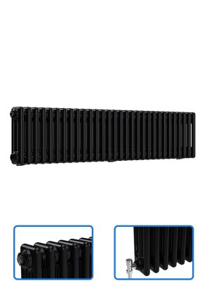 Horizontal 3 Column Radiator - Black - 300 mm x 1370 mm