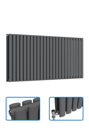 Oval Horizontal Radiator - Anthracite Grey - 600 mm x 1440 mm (Double)