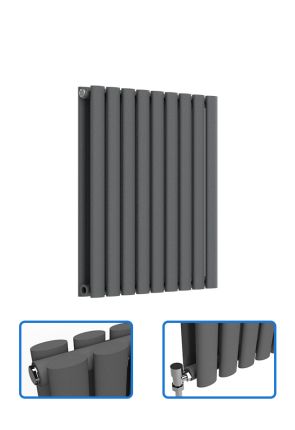 Oval Horizontal Radiator - Anthracite Grey - 600 mm x 540 mm (Double)