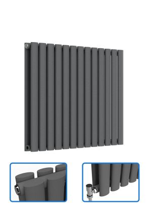 Oval Horizontal Radiator - Anthracite Grey - 600 mm x 780 mm (Double)