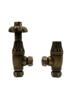 Angled Antique Brass Traditional Ornate Thermostatic Valve Set