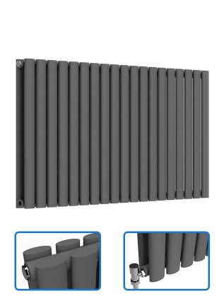 Oval Horizontal Radiator - Anthracite Grey - 600 mm x 1140 mm (Double)