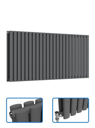 Oval Horizontal Radiator - Anthracite Grey - 600 mm x 1440 mm (Double)