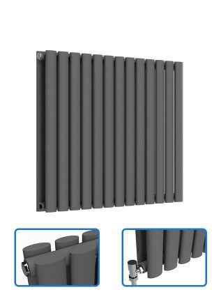 Oval Horizontal Radiator - Anthracite Grey - 600 mm x 780 mm (Double)