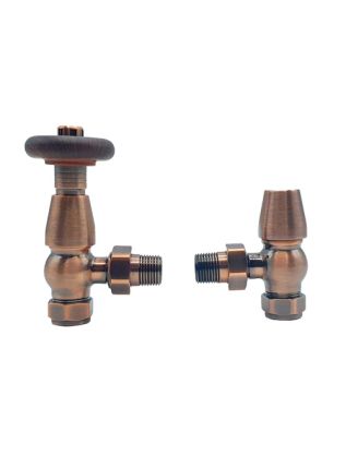 Angled Antique Copper Traditional Thermostatic Valve Set