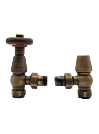 Angled Antique Brass Traditional Thermostatic Valve Set