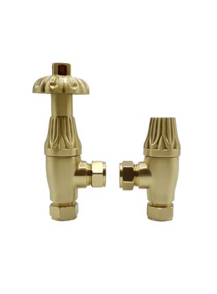 Angled Brushed Brass Traditional Ornate Thermostatic Valve Set