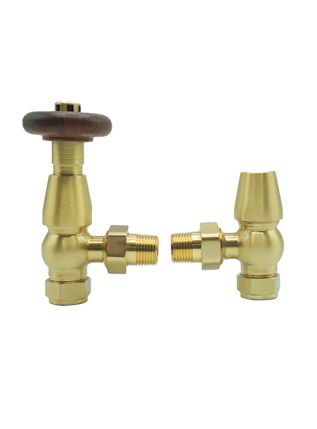 Angled Brushed Brass Traditional Thermostatic Valve Set