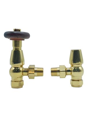 Angled Polished Brass Traditional Thermostatic Valve Set