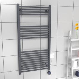 A 1200mm x 600mm Electric Towel Radiator in an "&A2&" finish with an anthracite element within a bathroom setting.