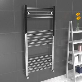 A 1000mm x 500mm 22mm Towel Radiator in a Chrome finish with chrome manual  valves within a bathroom setting.
